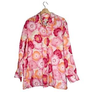 Liz Claiborne Sport Women's XL Linen Blend Floral Long Sleeve Button Down Shirt